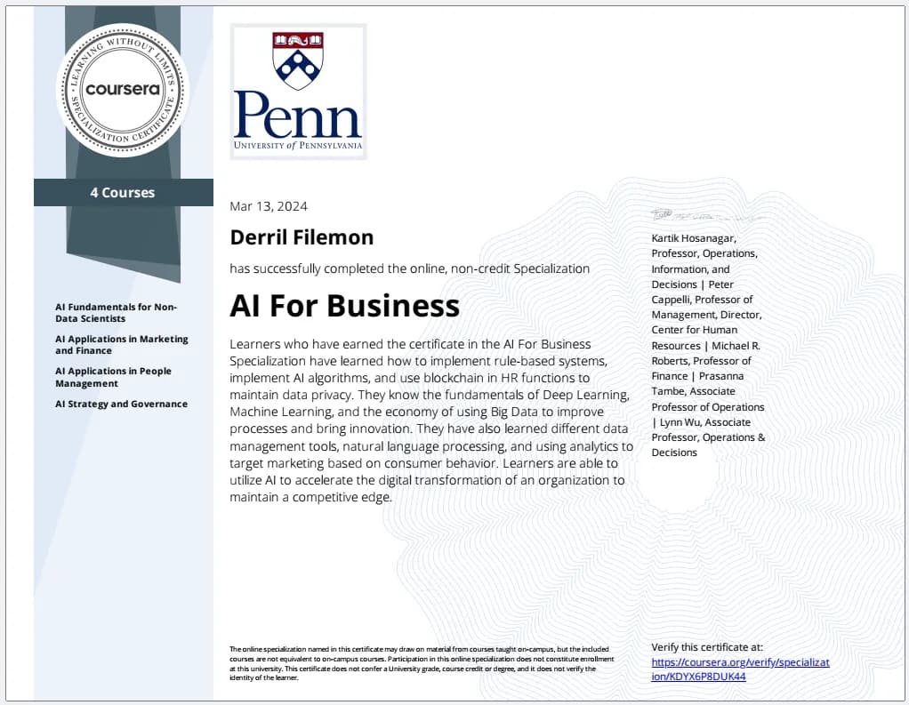 AI For Business certificate
