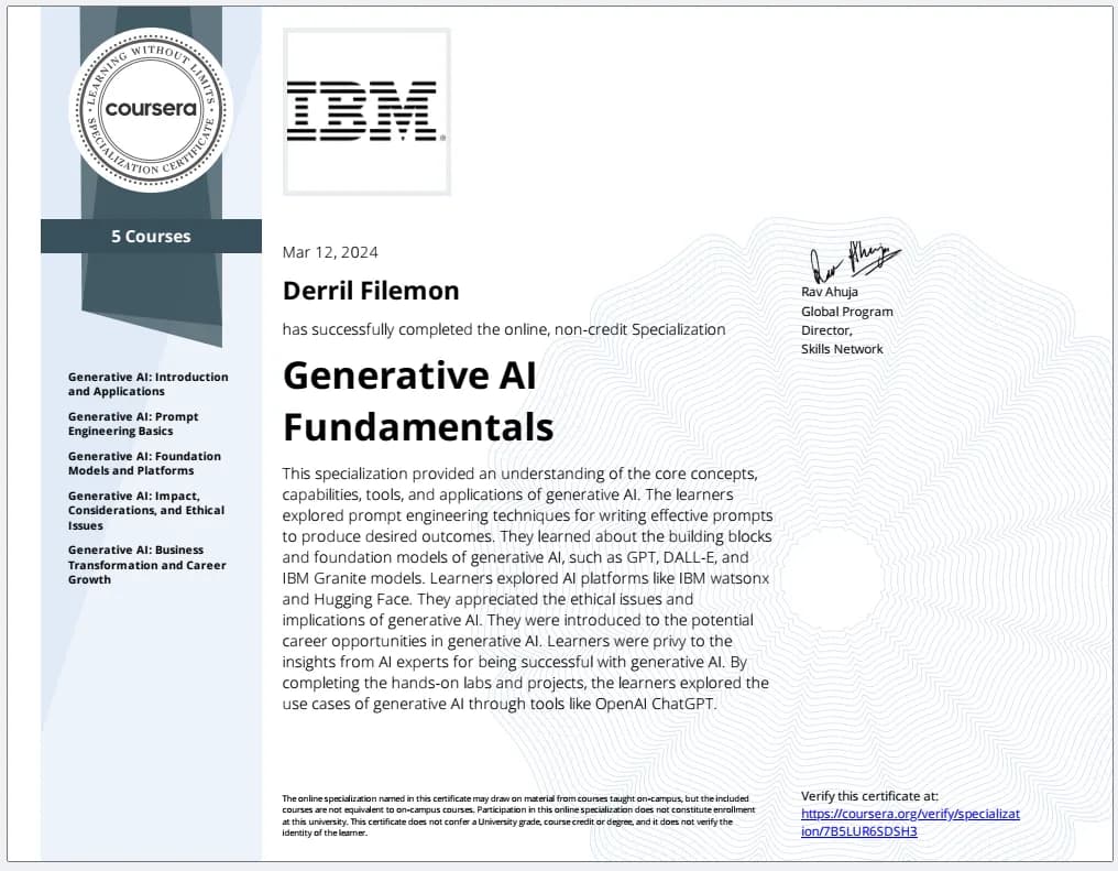 Generative AI Fundamentals certificate