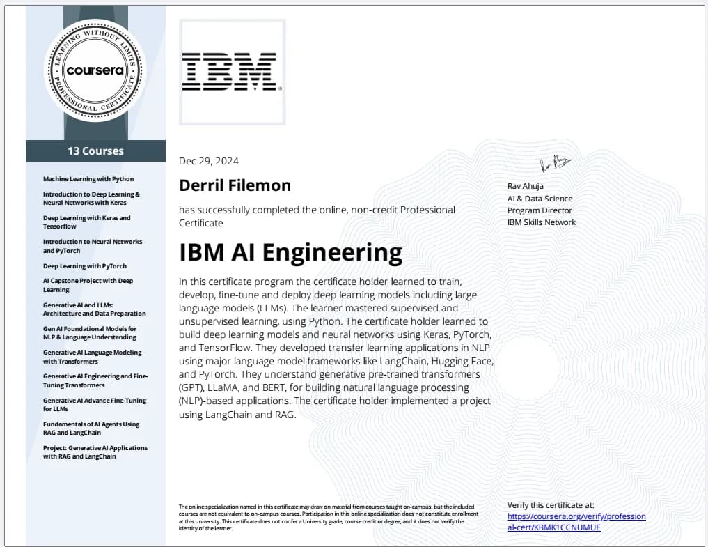 IBM AI Engineering certificate