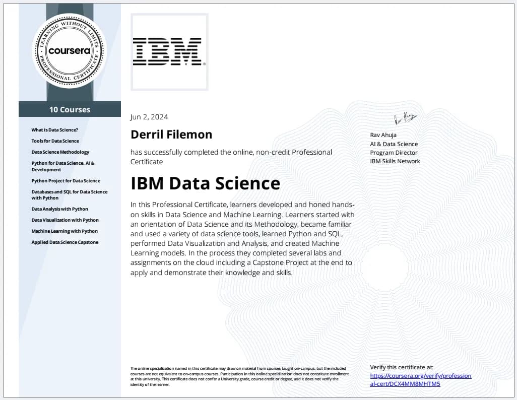 IBM Data Science certificate
