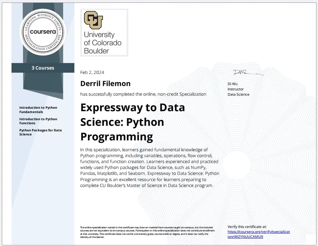 Python Programming certificate