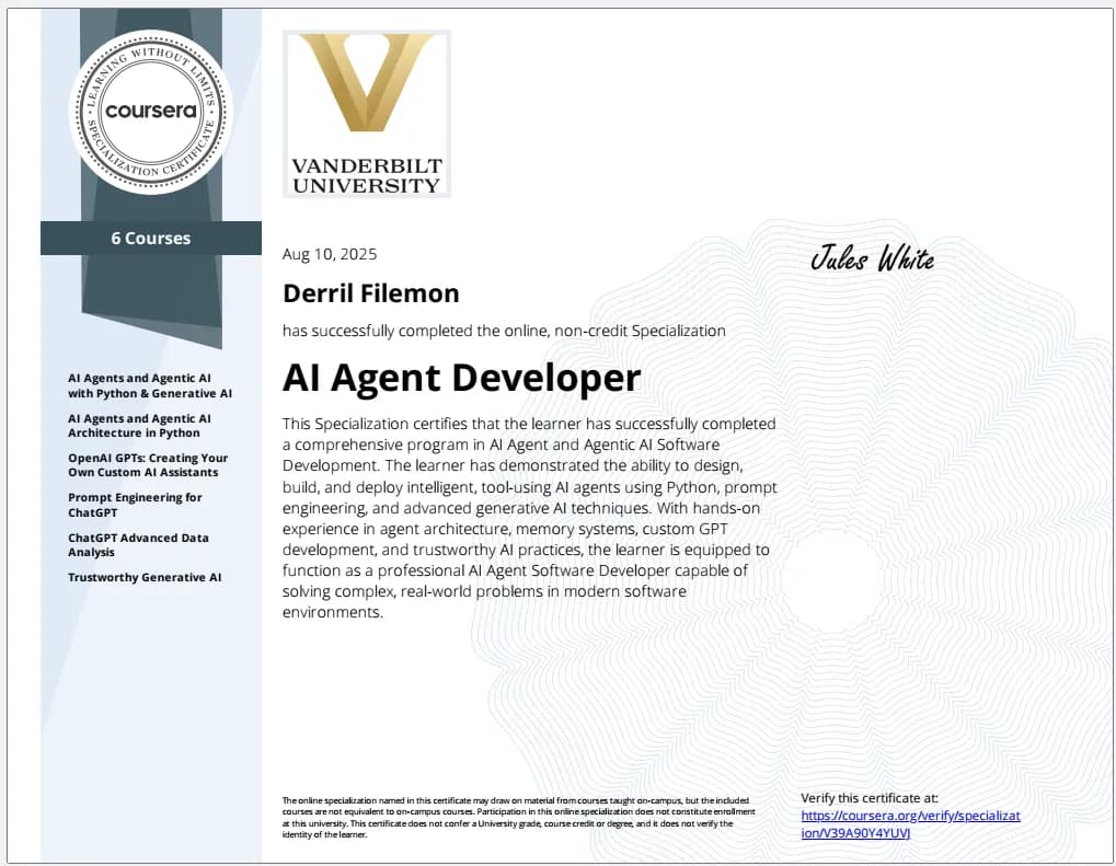 AI Agent Developer certificate