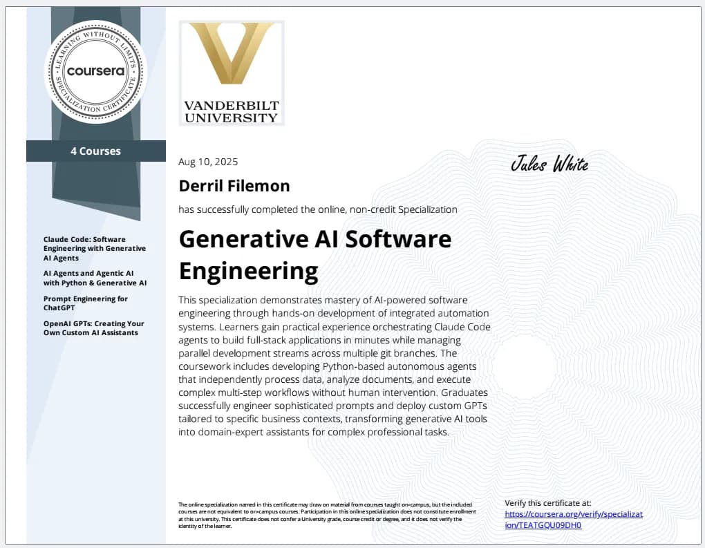 Generative AI Software Engineering certificate