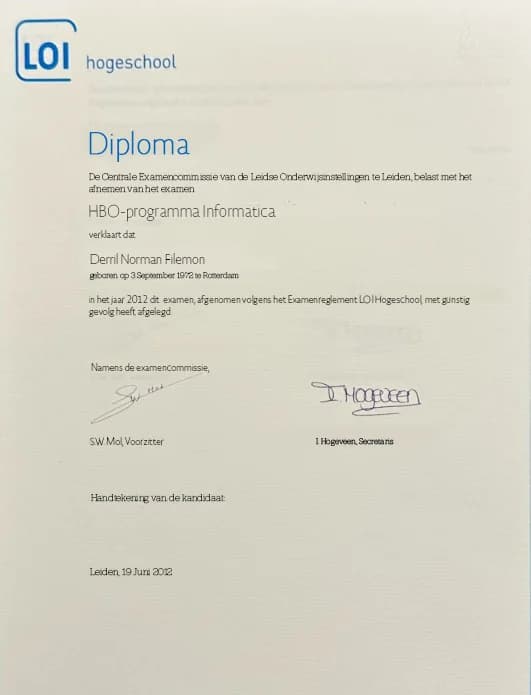 Bachelor's in Software Engineering certificate