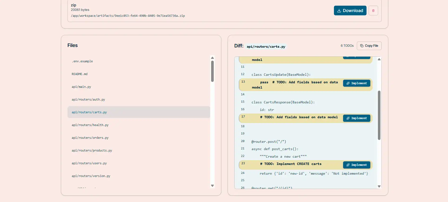 AI Powered Full Stack SaaS Builder artifacts view 2 (light mode)