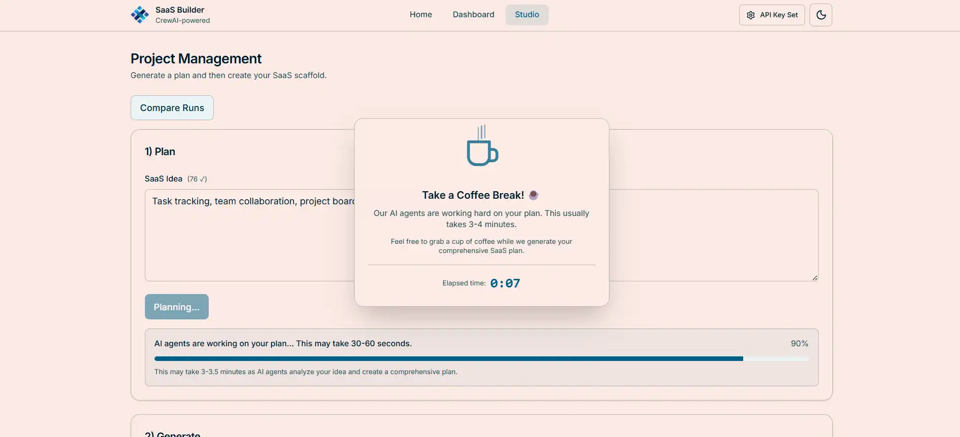 AI Powered Full Stack SaaS Builder create project step 2 (light mode)
