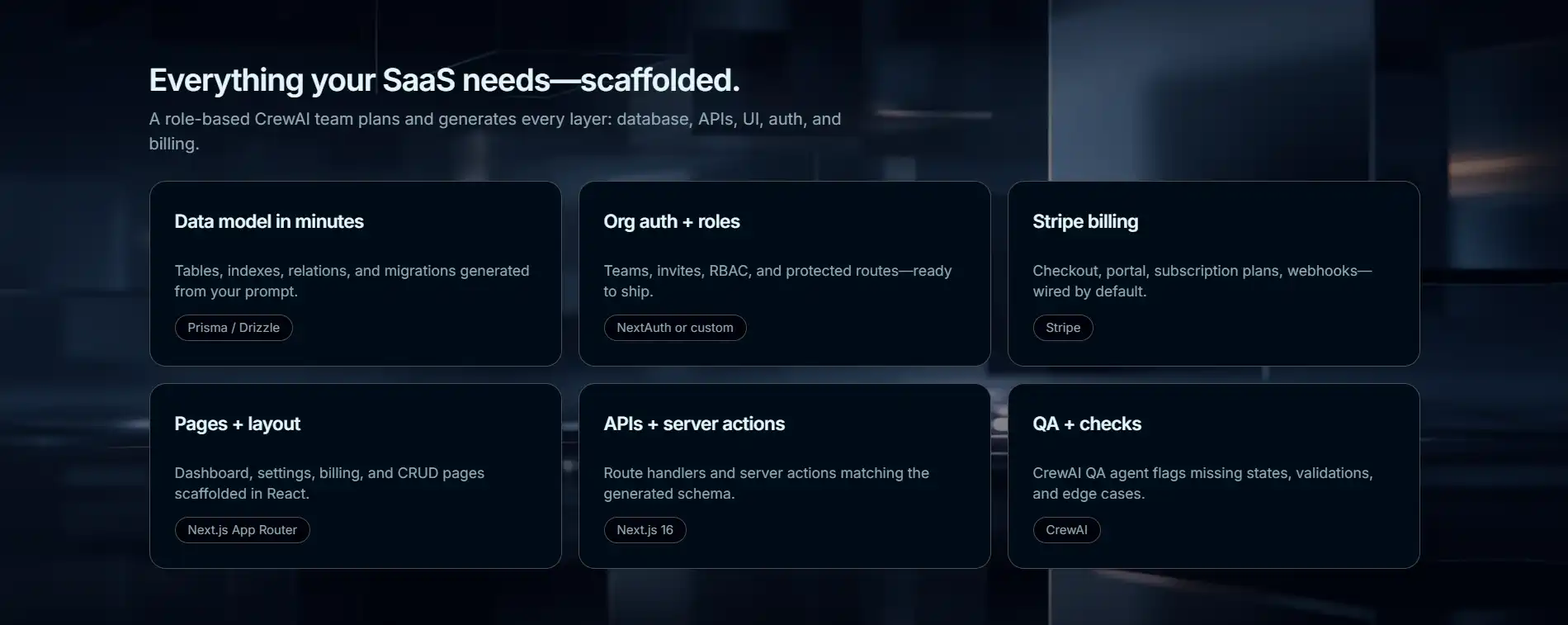AI Powered Full Stack SaaS Builder dashboard (dark mode)