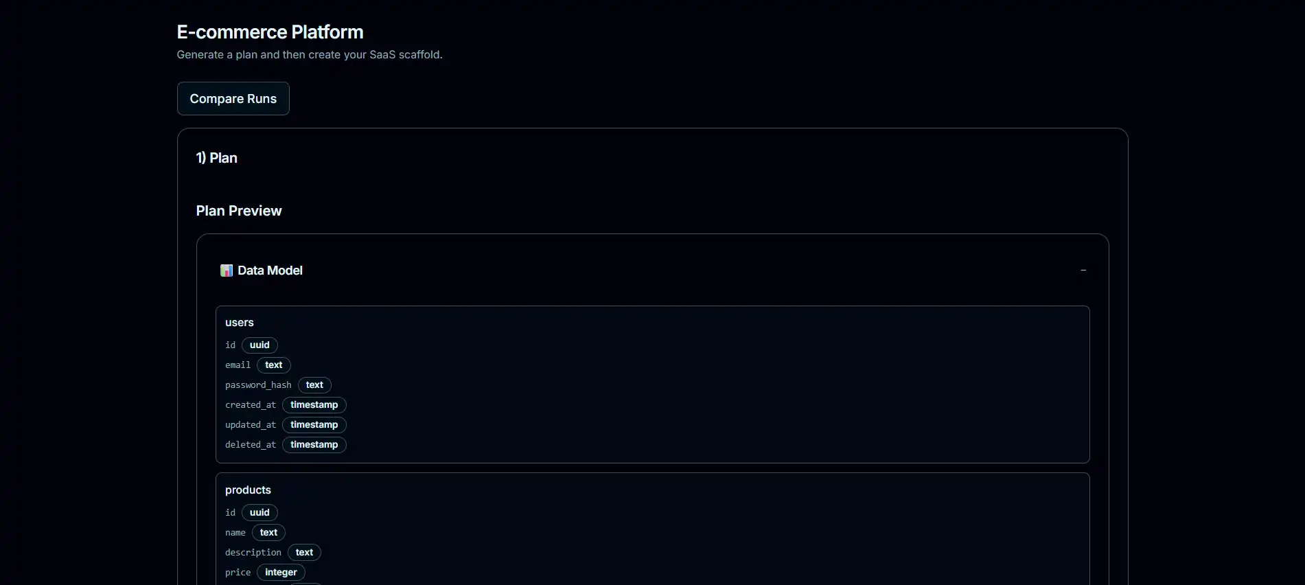 AI Powered Full Stack SaaS Builder project creation step 2 (dark mode)