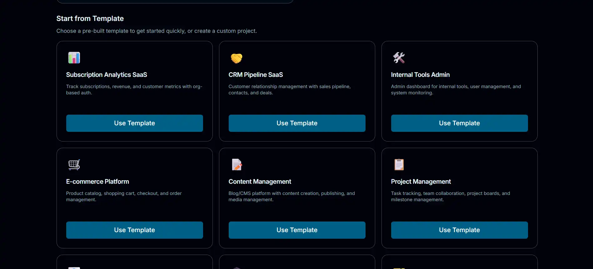 AI Powered Full Stack SaaS Builder template (dark mode)
