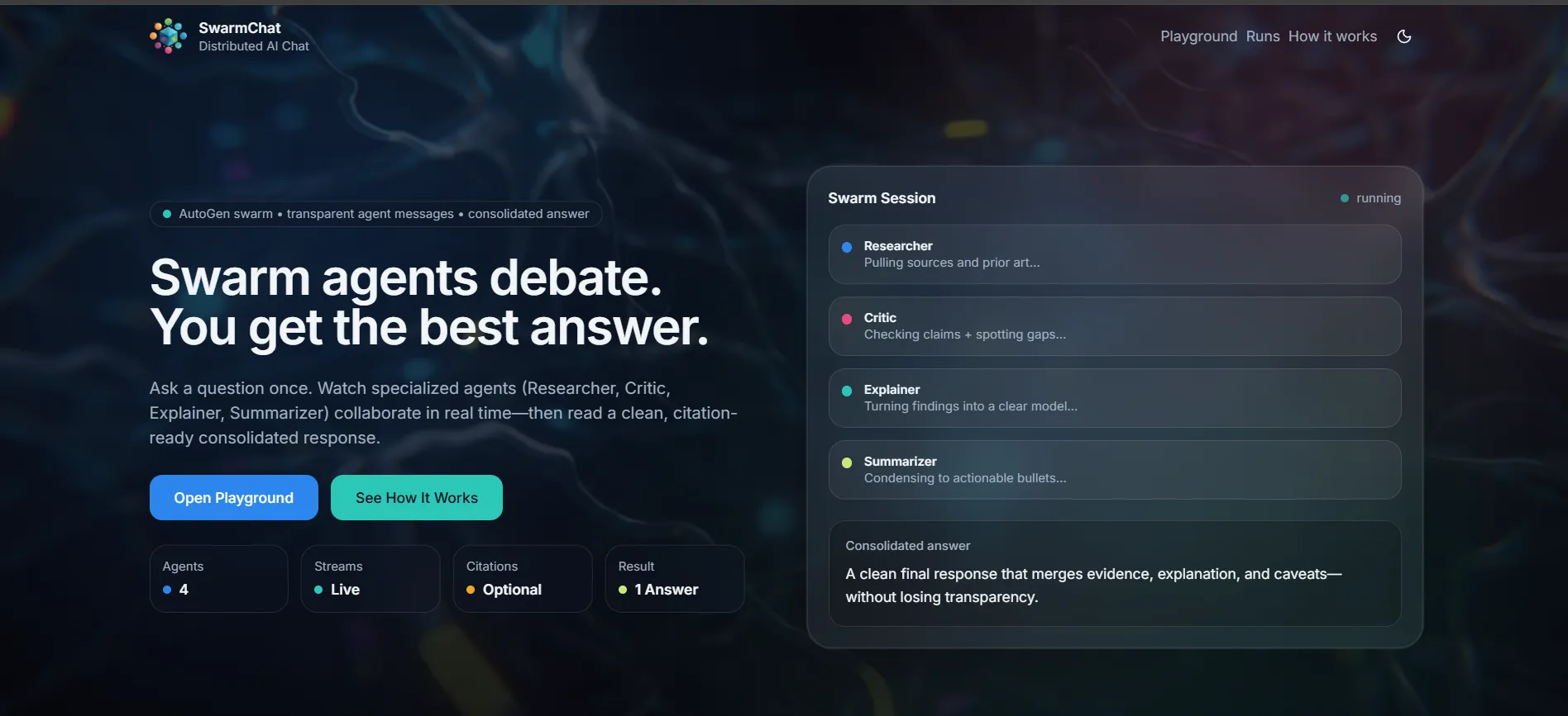 SwarmChat homepage
