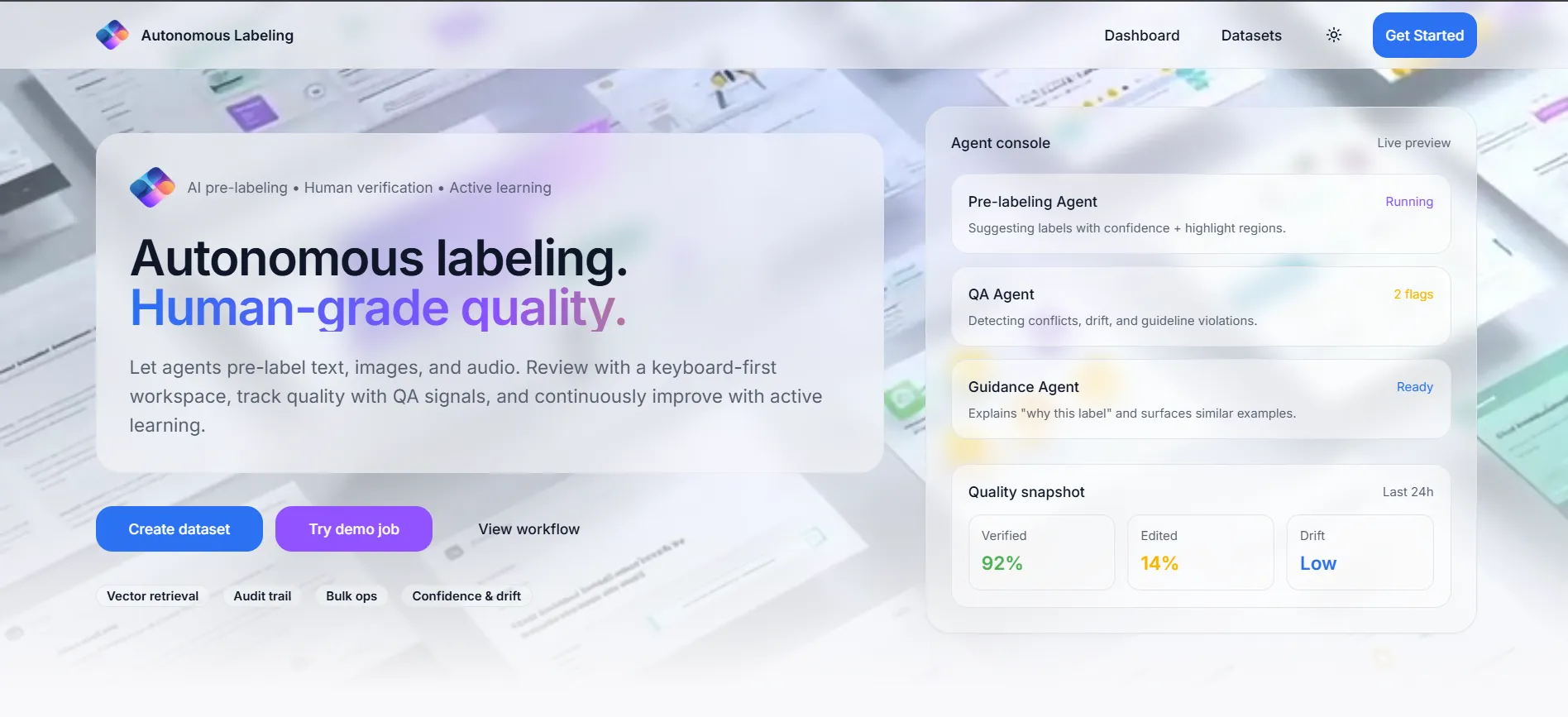 Autonomous Data Labeling Platform homepage