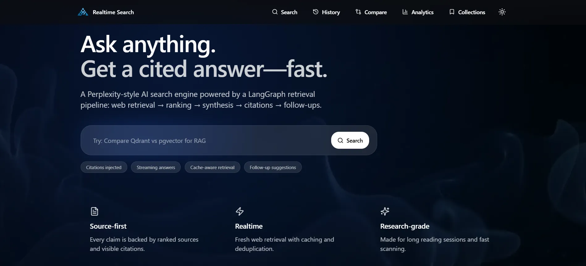 Langgraph Real Time AI Search Engine homepage